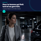 Pour ta femme qui finit tard et se gare loin : la lampe d'abord, les 130 dB si besoin.