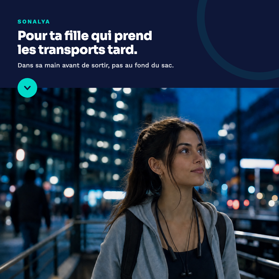 Pour ta fille qui prend les transports tard : dans sa main avant de sortir, pas au fond du sac.